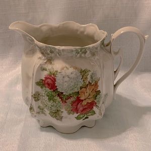 Antique Germany Small Porcelain Creamer Pitcher Roses Hyacinths Floral 813 2
